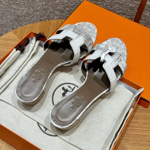 Hermès 185 Oasis 高跟凉拖 鳄鱼/alligator🐊喜马拉雅/01/Himalaya