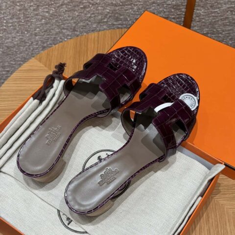 Hermès 185 Oasis 高跟凉鞋 alligator/鳄鱼🐊 N5/Cassis/加仑紫