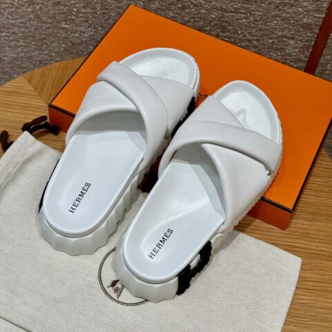Hermès 086/Infra/运动拖鞋 小羊皮/lambskin 纯白色/01/Blanc