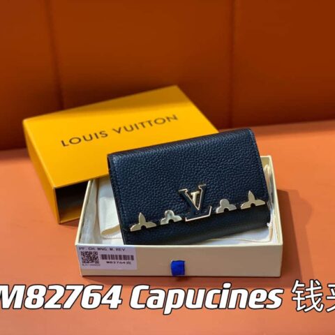 【原单精品】M82764黑色 全皮三折钱包系列 Capucines 钱夹 M82764 82835 白色（花卉）