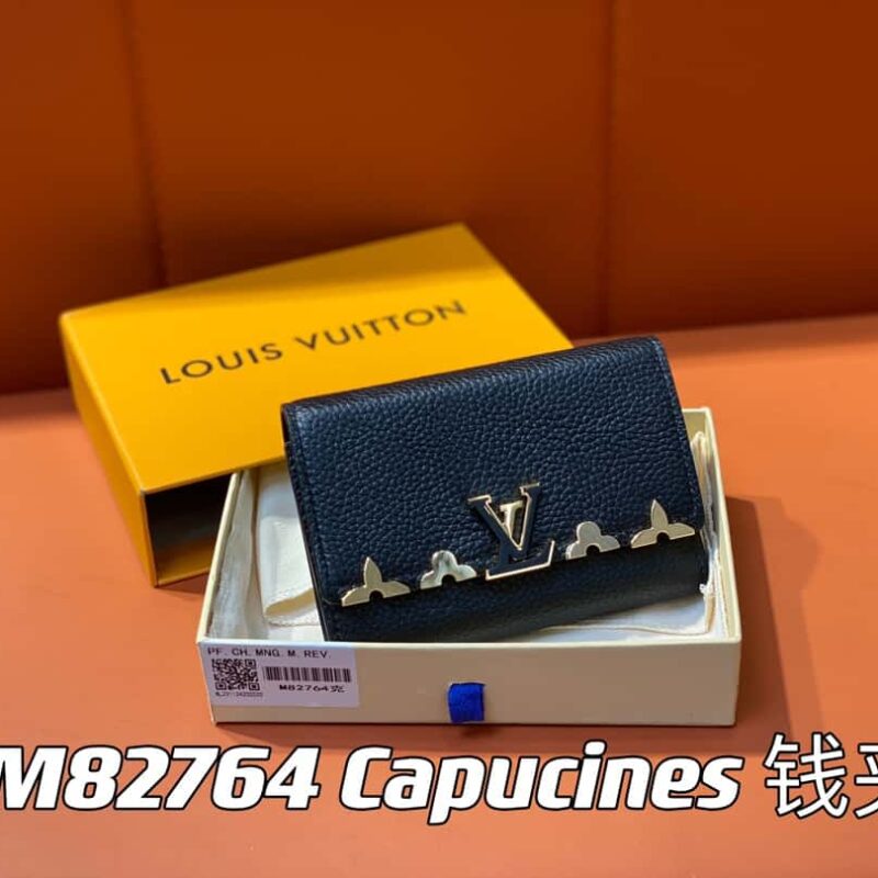 【原单精品】M82764黑色 全皮三折钱包系列 Capucines 钱夹 M82764 82835 白色(花卉)