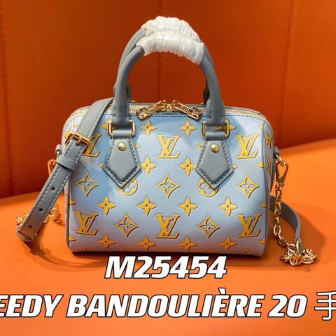【原单精品】M25454蓝色丝印 全皮speedy枕头包系列  SPEEDY BANDOULIÈRE 20 手袋