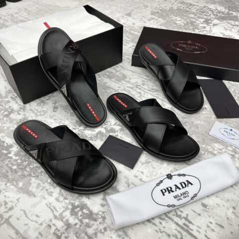 💋💍P 家新品 PRAD*/普拉-达 新款男士交叉款凉鞋拖
