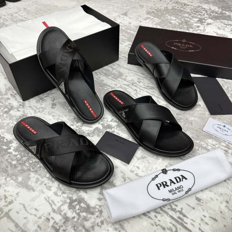 💋💍P 家新品 PRAD*/普拉-达 新款男士交叉款凉鞋拖
