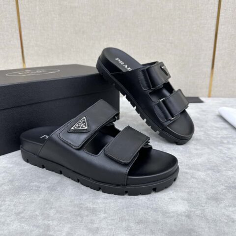 💋💍P家新品 Prad* 普拉-达 新款男士皮革凉拖