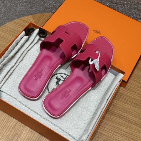 HERMES 181 Oran 凉拖 掌纹牛皮/Epsom 玫红色/Rose red
