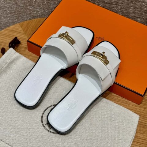 HERMES 183kelly拖凉鞋 Giulia 小牛皮 /Calfskin 白色/01/Blanc