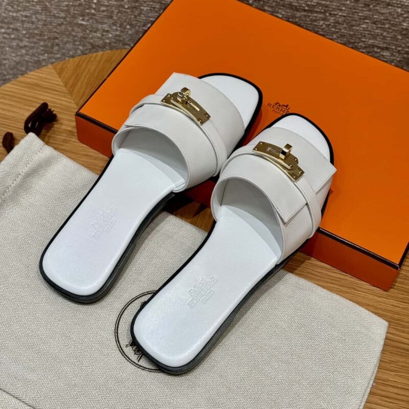HERMES 183kelly拖凉鞋 Giulia 小牛皮 /Calfskin 白色/01/Blanc