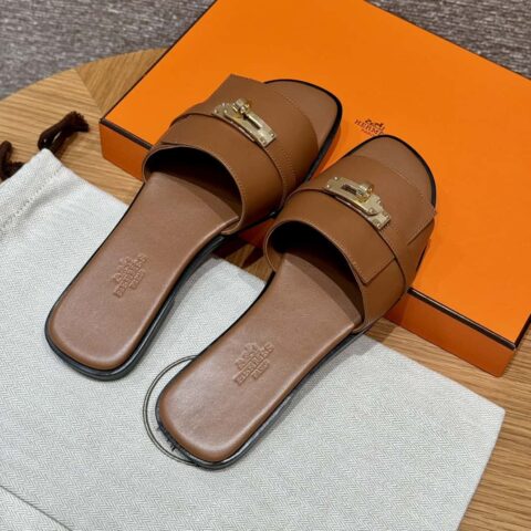 HERMES 183kelly拖凉鞋 Giulia 小牛皮 /Calfskin 金棕色/ck37/gold