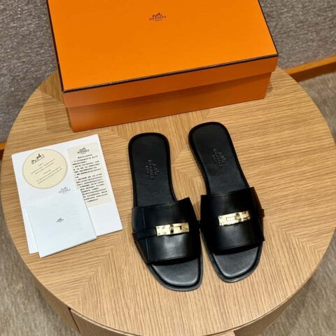 HERMES 183kelly拖凉鞋 Giulia 小牛皮 /Calfskin 黑色/CK89/Noir