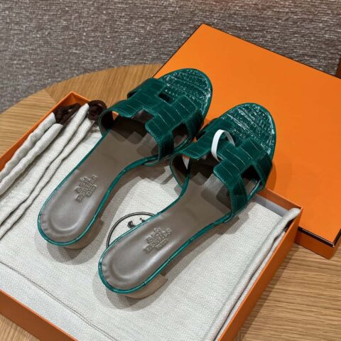 HERMES 185 Oasis 高跟凉鞋 alligator/鳄鱼🐊翡翠绿/6Q/Vert Emeraude
