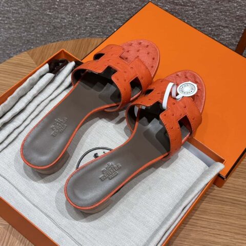 HERMES 185 Oasis 高跟凉鞋 鸵鸟🐦/Ostrich 橙色/93/Orange