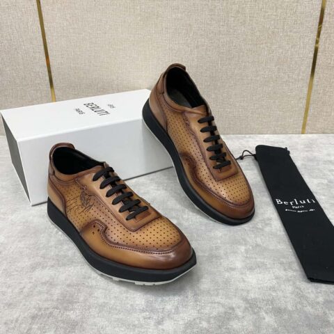 Berlut* 布鲁提春夏新品 轻盈Track皮革冲孔运动鞋