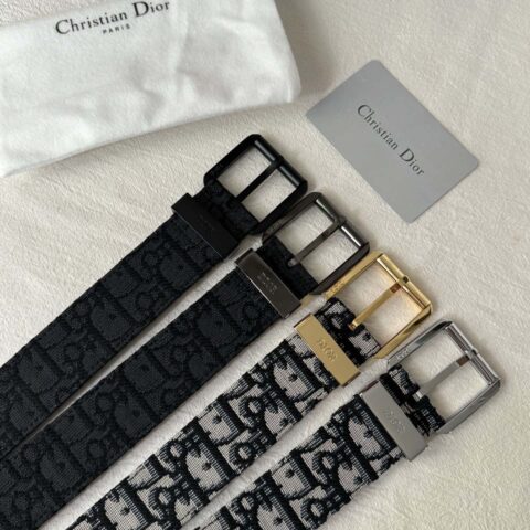 DIOR OBLIQUE印花与黑色牛皮荔枝底腰带 3.5CM