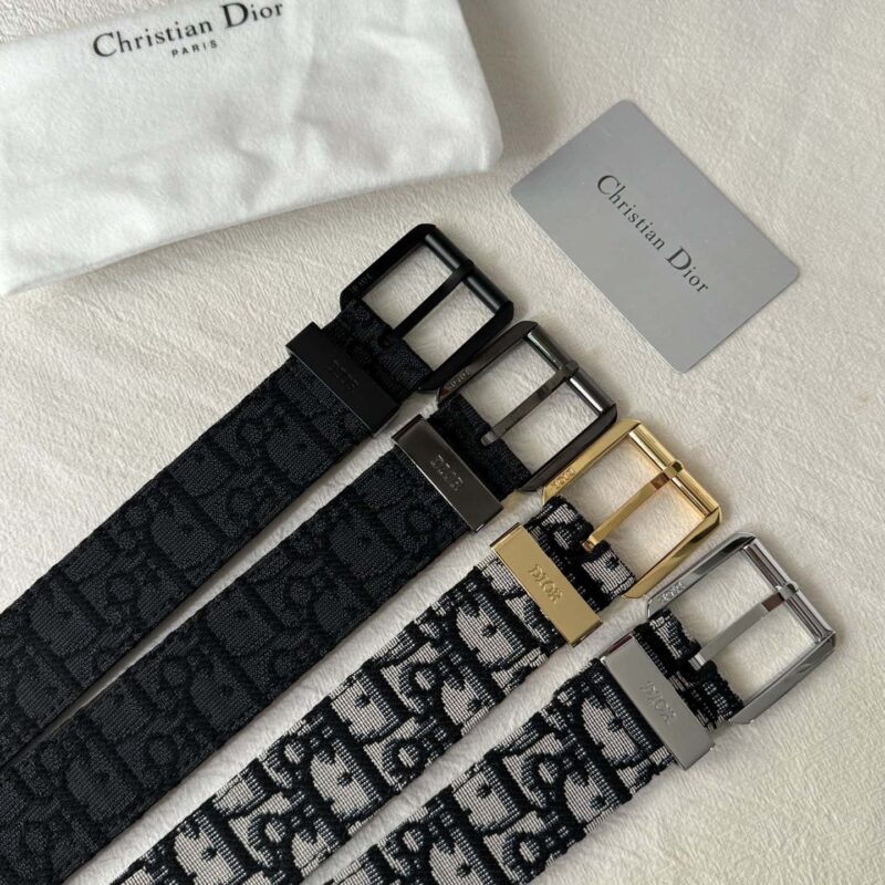 DIOR OBLIQUE印花与黑色牛皮荔枝底腰带 3.5CM