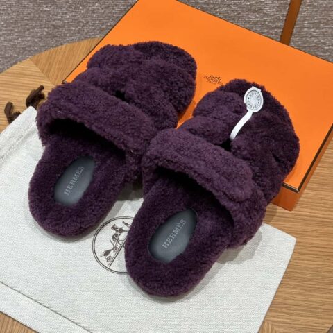 HERMES 225 CHYPRE SANDAL 老舅鞋 羊毛皮/woolskin 葡萄紫/59/Raisin