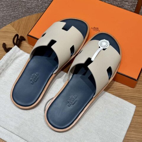 HERMES 182男士拖鞋 Men’s slippers 掌纹小牛皮/Epsom/Calfskin 奶昔白/ck10/Craie