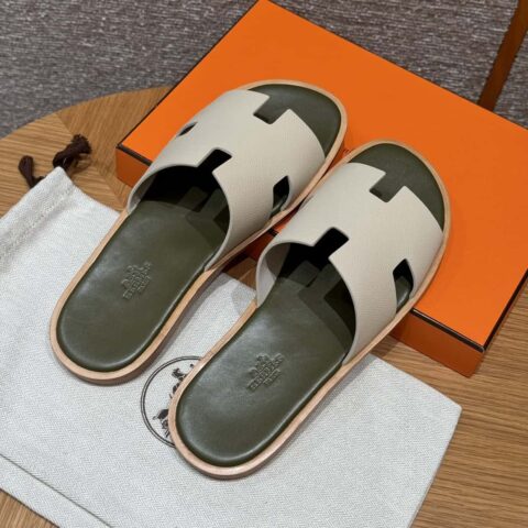 HERMES 182男士拖鞋 Men’s slippers 掌纹小牛皮/Epsom/Calfskin 奶昔白/ck10/Craie