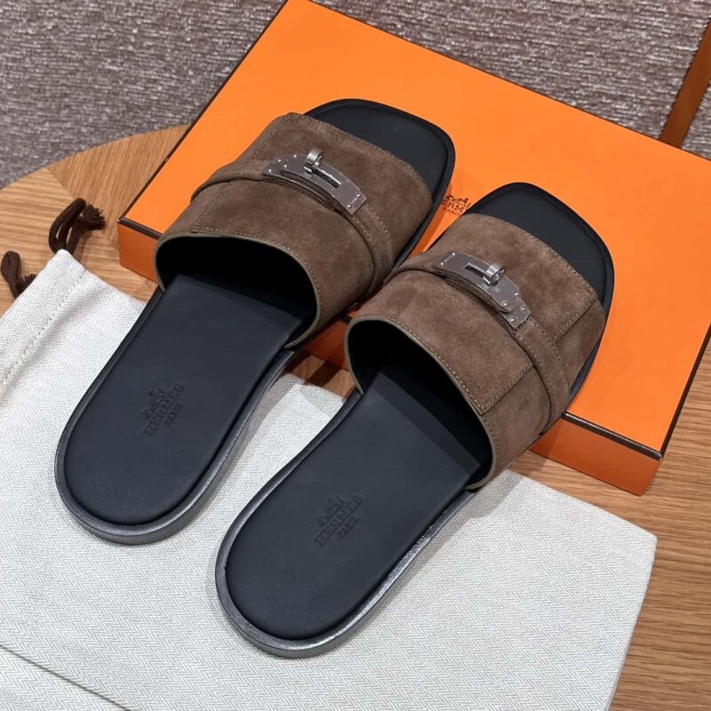 HERMES 183 GABRIEL男款凉拖 麂皮/Chamois leather 棕色/brown