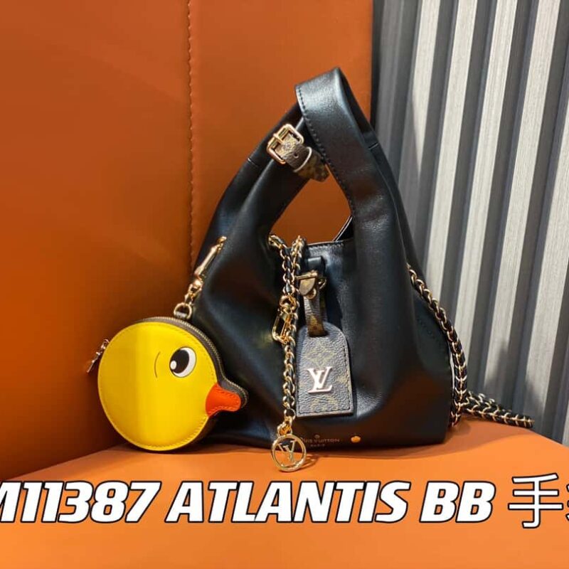 【原单精品】M11387黑色全皮(配小黄鸭)变码芯片版 小号购物袋系列 ATLANTIS BB 手袋