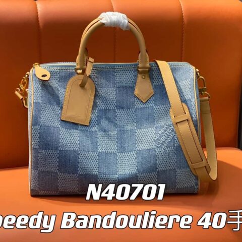【原单精品】N40701格子丹宁牛仔 枕头包speedy系列 Speedy 40 Bandouliere 手袋