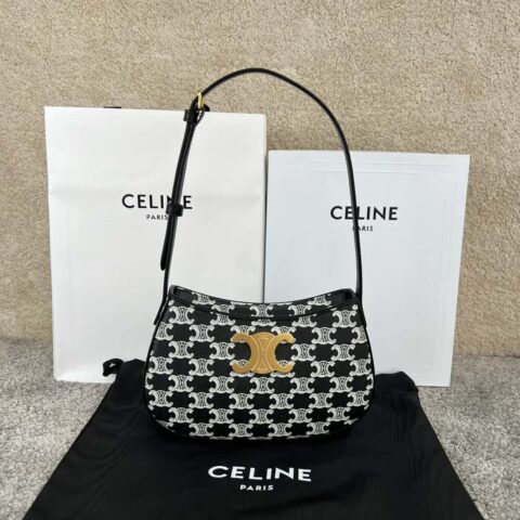 CELINE TILI中号标志印花牛皮革手袋 115702黑白花