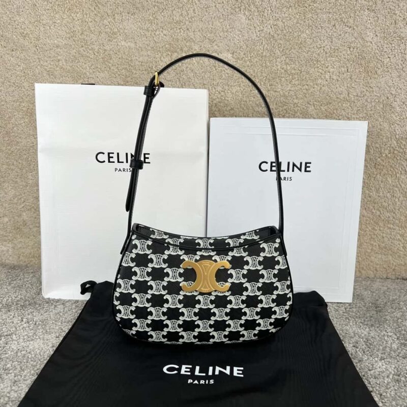 CELINE TILI中号标志印花牛皮革手袋 115702黑白花