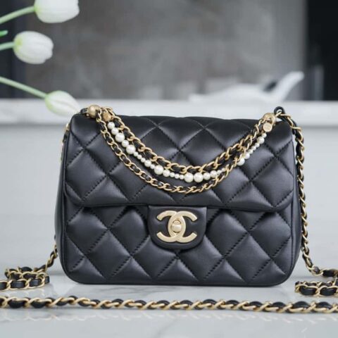 Chanel 𝟐𝟒𝐩 珍珠链 方胖子大号 黑色 AS4384