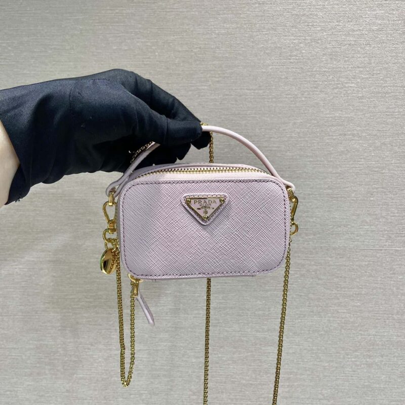 PRADA🎉迷你小斜跨包🎉1NR025十字纹牛皮 粉色