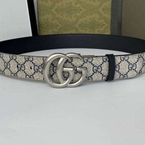 GUCCI双G复古旋转扣搭配双面皮带 3.7cm