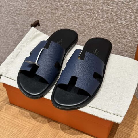 HERMES 182 -Lzmir Men's slippers男士拖鞋 牛皮/Epsom 海军蓝/7U/Blue Navy