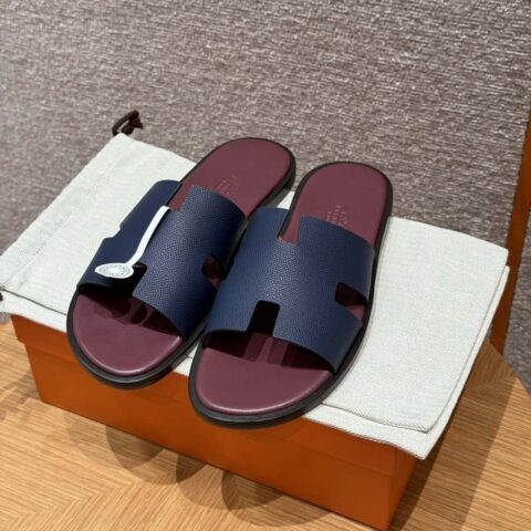 HERMES 182 -Lzmir Men's slippers男士拖鞋 牛皮/Epsom 海军蓝/7U/Blue Navy