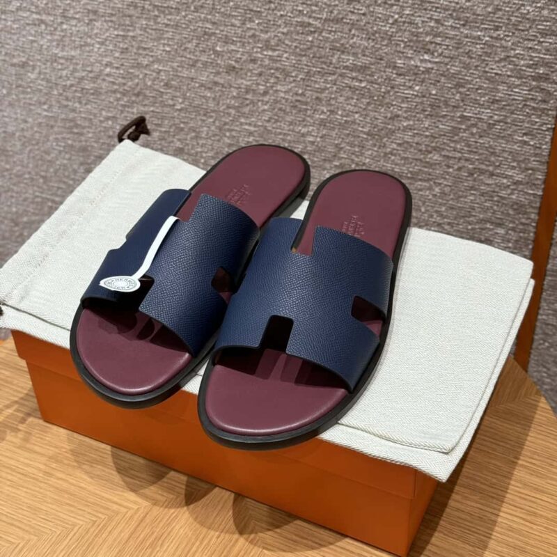HERMES 182 -Lzmir Men's slippers男士拖鞋 牛皮/Epsom 海军蓝/7U/Blue Navy