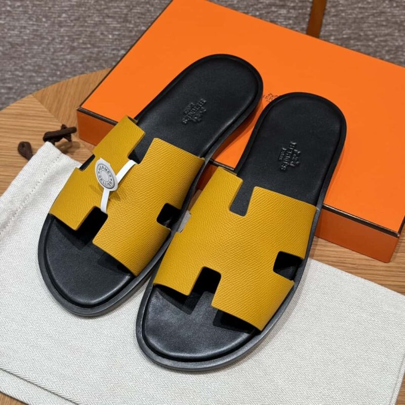 HERMES 182 -Lzmir Men's slippers男士拖鞋 牛皮/Epsom 琥珀黄/9D Jaune Amdre/配黑垫脚