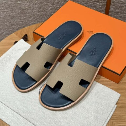 HERMES 182男士拖鞋 Men’s slippers 掌纹小牛皮/Epsom/Calfskin 风衣灰/S2/Trench