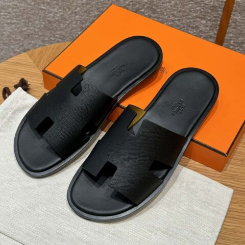 HERMES 182男士拖鞋 Men’s slippers 掌纹小牛皮/Epsom/Calfskin 黑色/ck89/noir