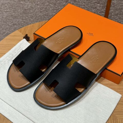 HERMES 182男士拖鞋 Men’s slippers 掌纹小牛皮/Epsom/Calfskin 黑色/ck89/noir/土黄/gold