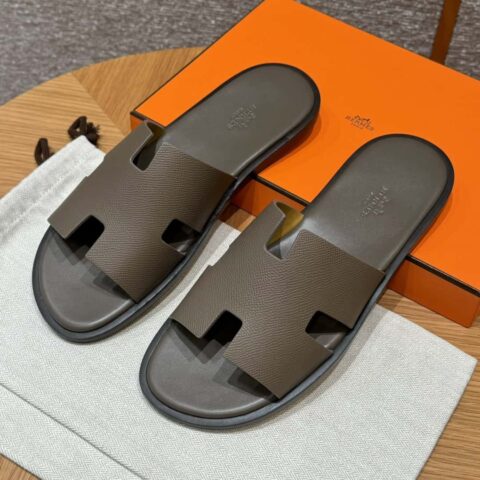 HERMES 182男士拖鞋 Men’s slippers 掌纹小牛皮/Epsom/Calfskin 大象灰/ck18/Etoupe