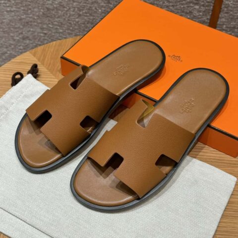 HERMES 182男士拖鞋 Men’s slippers 掌纹小牛皮/Epsom/Calfskin 金棕色/ck37/gold