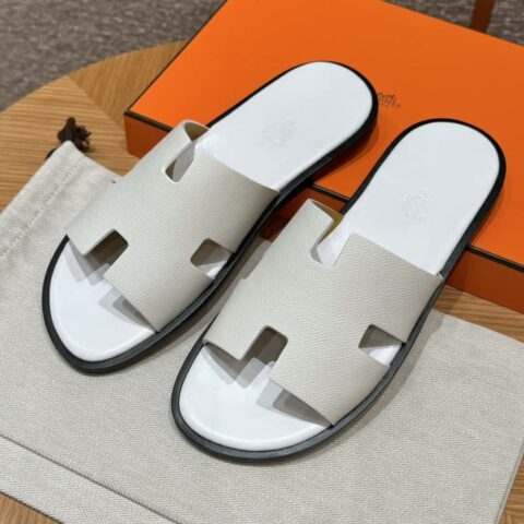 HERMES 182男士拖鞋 Men’s slippers 掌纹/Epsom 纯白色/01/Blanc