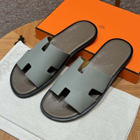 HERMES 182 -Lzmir Men's slippers男士拖鞋 掌纹小牛皮/Epsom/Calfskin 冰川蓝/8U/Blueglacier/配大货垫脚