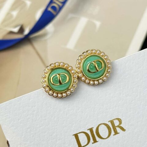 新款☑️DIOR迪奥CD珍珠绿色耳钉耳环