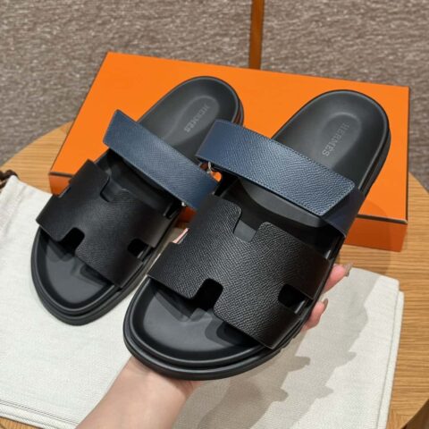 HERMES 180 CHYPRE SANDAL 老舅鞋 麂皮/Chamois leather 黑色/89/Black/深蓝色/Dark blue