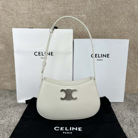 CELINE TILI中号亮泽牛皮革手袋 115703白色