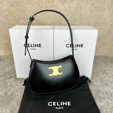 CELINE TILI中号亮泽牛皮革手袋 115703黑色