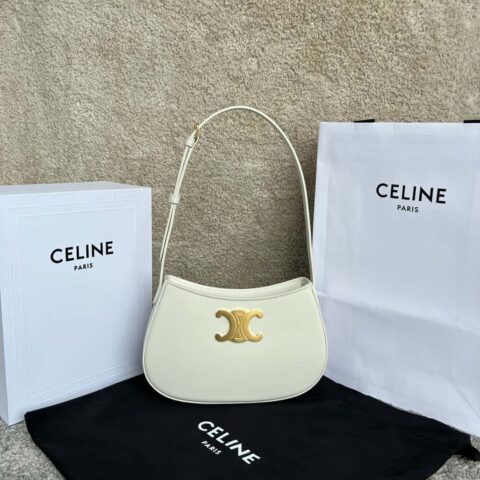 CELINE TILI中号亮泽牛皮革手袋 115703白色/金扣