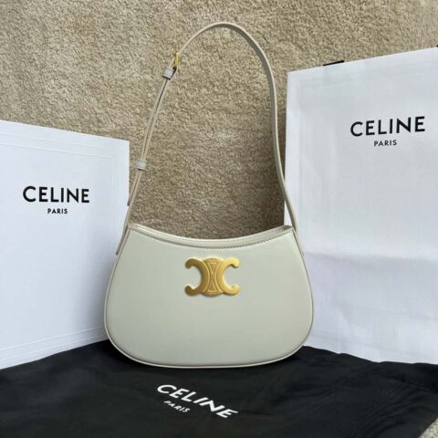 CELINE TILI中号亮泽牛皮革手袋 115703云雾灰色/金扣