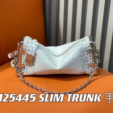 【原单精品】M25445白色喜马拉雅鳄鱼纹全皮 软盒子系列 SLIM TRUNK 手袋