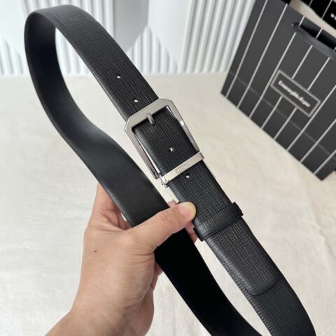 ZEGNA杰尼亚 男式进口牛皮十字纹理腰带 3.5CM