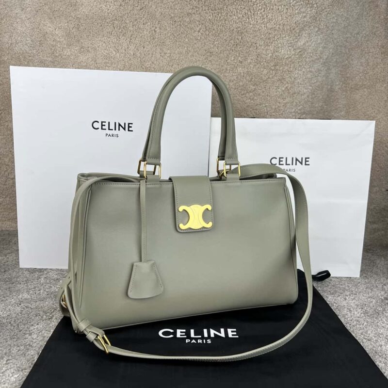 CELINE APPOLINE 中号柔软牛皮革手袋 114963灰绿色